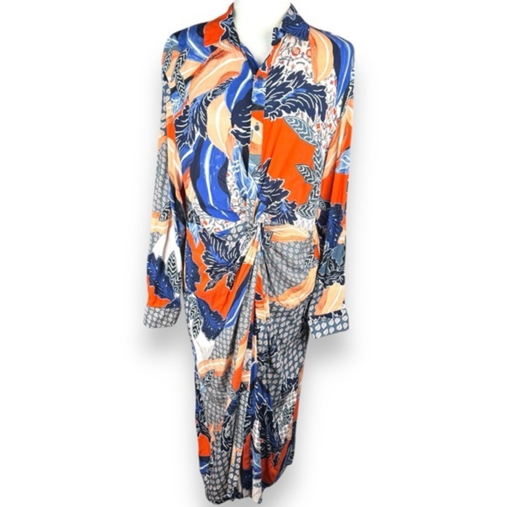 Jaase Midi Dress Size Medium Womens Twist Abstract Colorful Eclectic Boho Resort